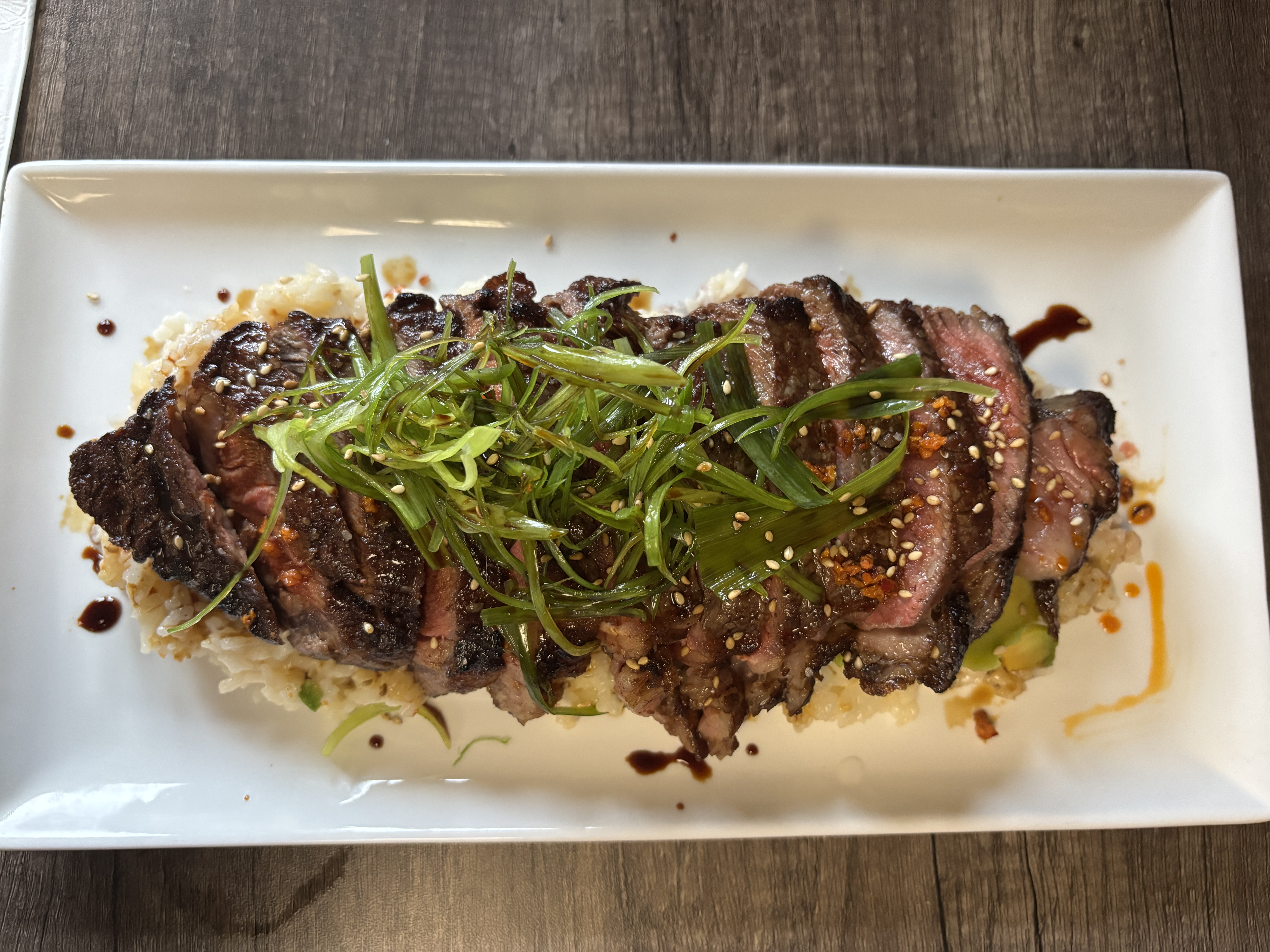 sirloin steak over rice